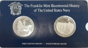 Franklin Mint .925 Silver Rounds History of Navy USS Constitution, Naval Academy - Picture 1 of 2