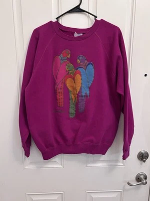 Sudadera vintage años 80 Laurel Burch Love Birds ilustración rosa XL hecha en EE. UU.  Foto 1 de 4