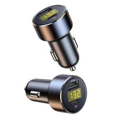 18W Lightweight Type-C+USB LED Digital Display Car Cigarette Charger Lighter - Image 1 of 4
