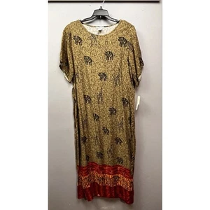 Notations Womens size M/L Petite Animal Print Maxi Dress Elephant Giraffe - Picture 1 of 9