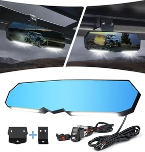 UTV Rear View Mirror with LED Light, Aluminum RZR Center Rearview Mirrors w/2... - Picture 1 of 12