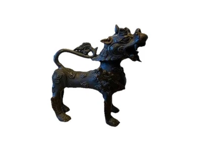 Antique Kylin Foo Dog Bronze Sculpture Temple Guardian - Image 1 of 4