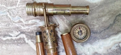 Latón Grabado 1920 Dollond Londres Victoriano | Telescopio Brújula Sobre Espía Foto 1 de 4