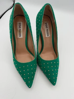 Tacones de aguja Steve Madden Valarie verdes de gamuza con tachuelas para mujer talla 5,5 Foto 1 de 4