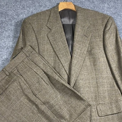 Traje De Colección Burberrys Para Hombre 41R 32x27.5 Marrón Glen Check Lana 100s 2B 1V FF Plisado Foto 1 de 4