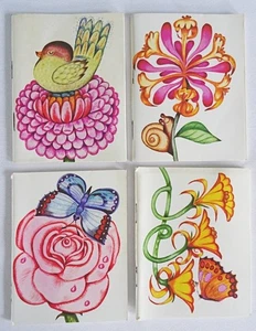 Cuadernos Belinda Lyon vintage años 70 blocs de notas Oxfam flores estilizadas sin usar x 4 - Imagen 1 de 8