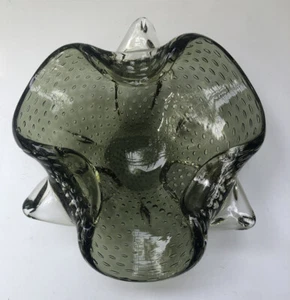 Controlled Bubble Art Glass Mid-Century Green Ash Tray/ Candy Dish - Picture 1 of 12