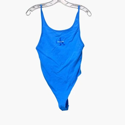 Calvin Klein Jeans Womens Bodysuit Monogram Logo Scoop Back Thong Tank Size M - Image 1 of 4