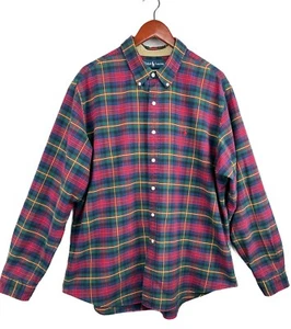 Ralph Lauren Polo Plaid Shirt XXL Men's Button Up Navy Green Red Holiday Oxford - Picture 1 of 8
