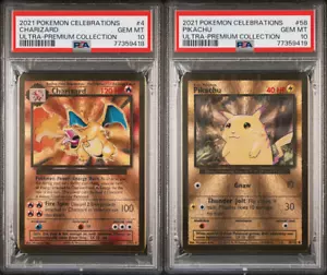 Celebrations UPC CHARIZARD #102 & Pikachu #58 Gold Metal Card Promo PSA 10 Set - Picture 1 of 2