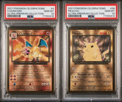 Celebrations UPC CHARIZARD #4 & Pikachu #58 Gold Metal Card Promo PSA 10 Set - Image 1 of 2