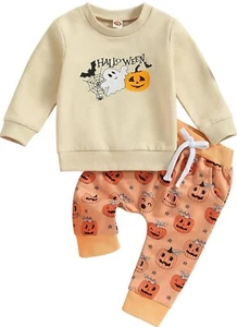 Toddler Halloween Outfit Pumpkin Long Sleeve Sweatshirt Pants 6-12 Months (GLW) - Picture 1 of 8