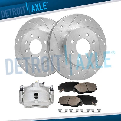 Front Drilled Rotors + Left Caliper Brake Pads for Honda Civic Insight Acura EL - Image 1 of 4