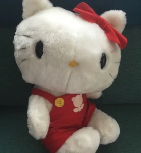 Vintage 1983 Hello Kitty peluche grande 16 pollici rosso salopette Sanrio - Foto 1 di 9