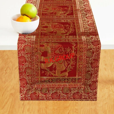 Indian Vintage Silk BrocadElephant Table Runner Mat Party Decoration Table Cloth - Image 1 of 4