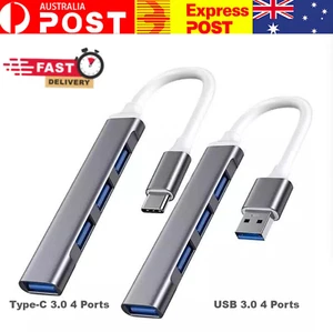 Multi USB 3.0 Hub 4 Port High Speed Slim Compact Expansion Smart Splitter Type-C - Picture 1 of 14