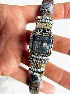 Schlangenleder Magnetarmband mit Silber und Gold Perlen 8 Zoll - Bild 1 von 6