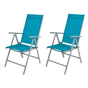 2er Set Garten Klappstuhl Hochlehner Alu-Textilen 7-Positionen Silbergrau/Petrol - Bild 1 von 6