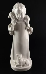 "Estatuilla blanca firmada por Teco Bois de Breux Bélgica pastor niño 7,25"" sin bastón" - Imagen 1 de 18
