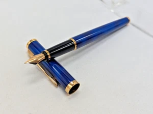 Waterman Preface Dark Blue Marble with GT Fountain Pen 18k-750 M nib+converter - Picture 1 of 15