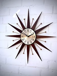 25" Star Flare Wall Clock Retro Atomic Clock Gold George Nelson Style 1970s - Picture 1 of 9