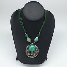1pc,Turkmen Necklace Pendant Statement Round Green Turquoise Inlay Fashion,TN797