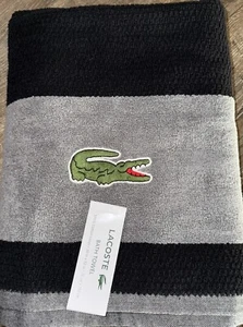 Lacoste ~ Bath Towel 100% Cotton 30" x 52" Black Gray Big Crocodile Logo (A) - Picture 1 of 4