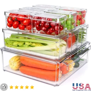 10 Pack Pantry Organizer Bins Stackable Fridge Refrigerator Box Fruits Cereals - Picture 1 of 8