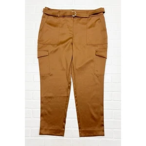 Chicos Satin Belted Cargo Ankle Pants With Pockets Tan Brown Size 12 - Picture 1 of 5