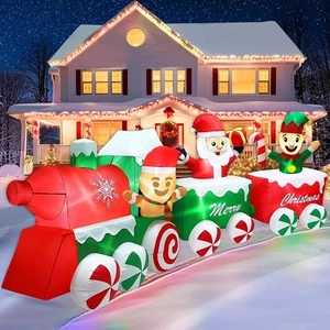 Treno gonfiabile natalizio lungo 12 piedi 4 piedi alto decorazioni esterno con Babbo Natale - Foto 1 di 7