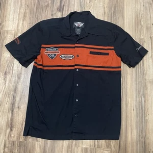 Camisa Harley Davidson Negra Naranja Manga Corta Garaje Mecánico Hombre Mediana - Imagen 1 de 12