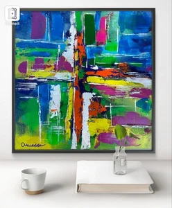 Original Art "Traffic" 20x20 Canvas Expressionism Abstract Design Home Art - Picture 1 of 10