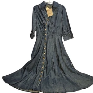 NWT Keer Qiaowa Jean Denim Long Dress With Pockets Size S - Picture 1 of 5