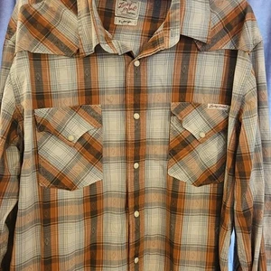 Lucky Brand Hemd Herren XL orange kariert Perlen Druckknopf Langarm - Bild 1 von 9