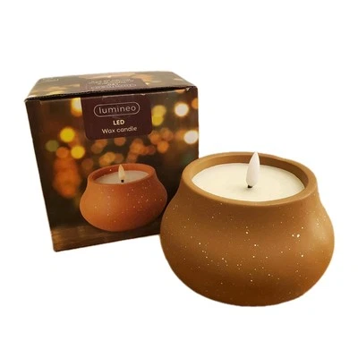 Led Candle set in Ceramic Pot Flameless Indoor Outdoor Timer Lumineo Boxed  - Image 1 of 4