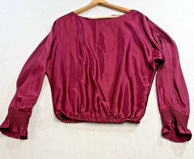 Blusa Ramy Brook Roja Manga Dividida Puño Calado Satén Volantes Puño Talla S Seda Foto 1 de 4