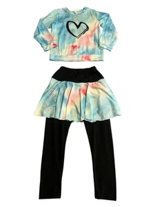 2 Piece Shirt Leggings Set Girls Size 6 Y Tie Dye Heart Long Sleeve Shirt Skirt - Picture 1 of 11