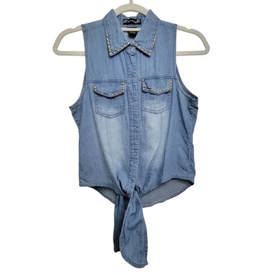 Blusa sin mangas roja a presión descolorida de fábrica con cuello y detalle de bolsillo XS Foto 1 de 4