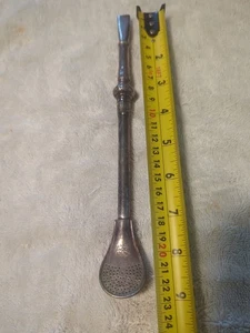ANTIGUO REVUELO DE TÉ PLATEADO - CUCHARA - PAJITA PIEZA RARA - MUY ÚNICO 9 PULGADAS - Imagen 1 de 14