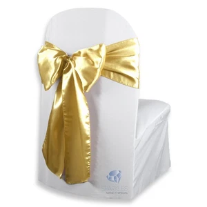 10 Stck. Satin Stuhl Abdeckung Schleife Schärpe 108"x8" - Gold - Hochzeit Party Bankett qc - Bild 1 von 5