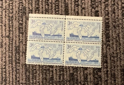 1955 Scott #1069 Great Lakes Transportation Block of 4-3 cent stamps MNH - Image 1 of 2
