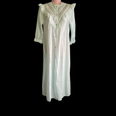 Vintage Barbizon Nightgown Womens Petite Blue Ruffle Lace Long Sleeve Maxi 80s - Image 1 of 4