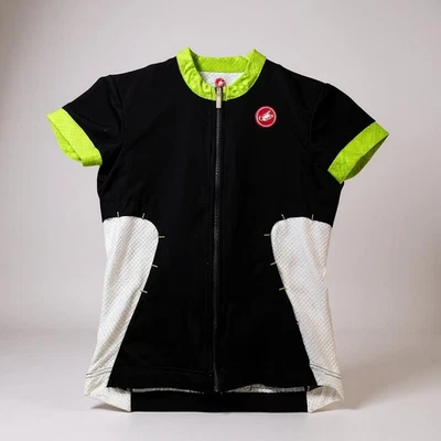 Castelli women's cycling jersey size Small black/white/green trim - Image 1 of 4