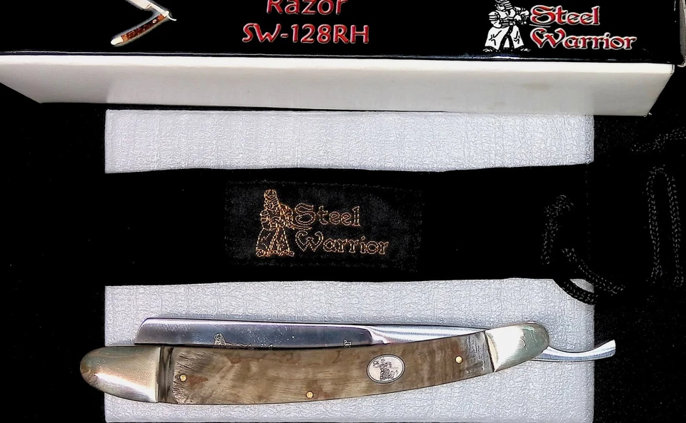 Steel Warrior, Straight Razor w/ Rams Horn Handle SW-128RH NEW IN BOX - Image 1 of 3