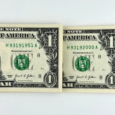 Dollar Bill Uncirculated Birth Year 1951 to 2000 Lot of 50 Notes $1 Fancy Serial - Image 1 of 4