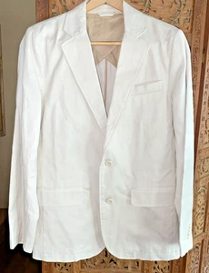 Blazer antiguo azul marino mezcla de lino para hombre pequeño beige traje chaqueta algodón abrigo deportivo - Imagen 1 de 8