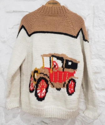 Suéter Vintage 50’s 60’s Lana Cowichan Chal Cuello Modelo T Coche Foto 1 de 4