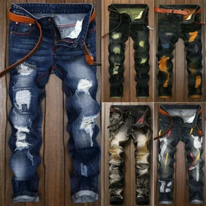 Fit jeans Rip Jeans Denim Pant Casual Pant Long Pant Frayed Jeans Men Straight  - Picture 1 of 12