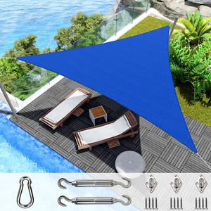 Custom Equilateral Triangle Blue Sun Shade Sail Canopy Awning Patio Pool Cover - Picture 1 of 17