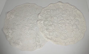 Off-White / Ivory Flower Lace Round Doilies Set of Two - Doily has 12" Diameter - Picture 1 of 22